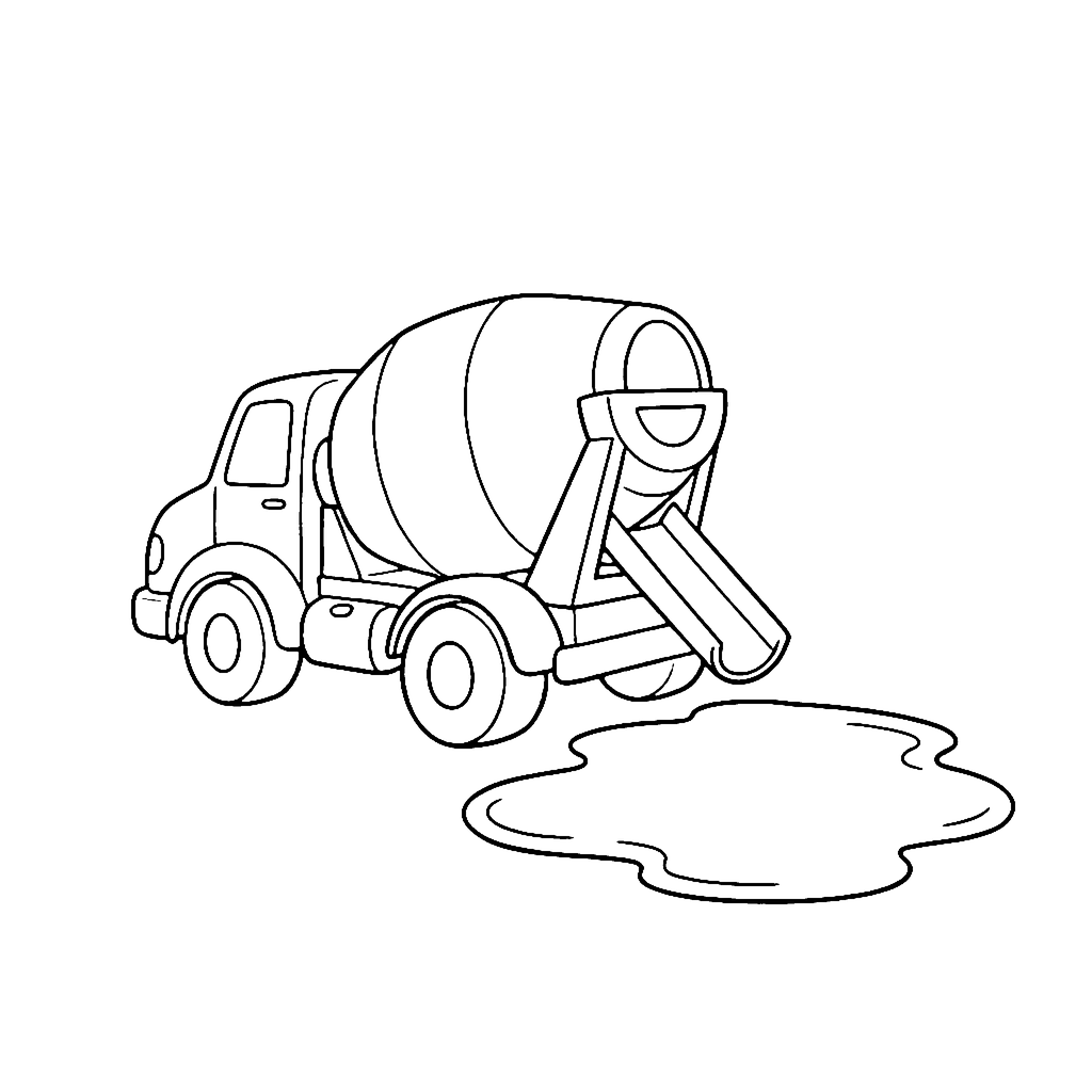 Cement Mixer coloring page: Mixer Pouring Concrete, outline to print