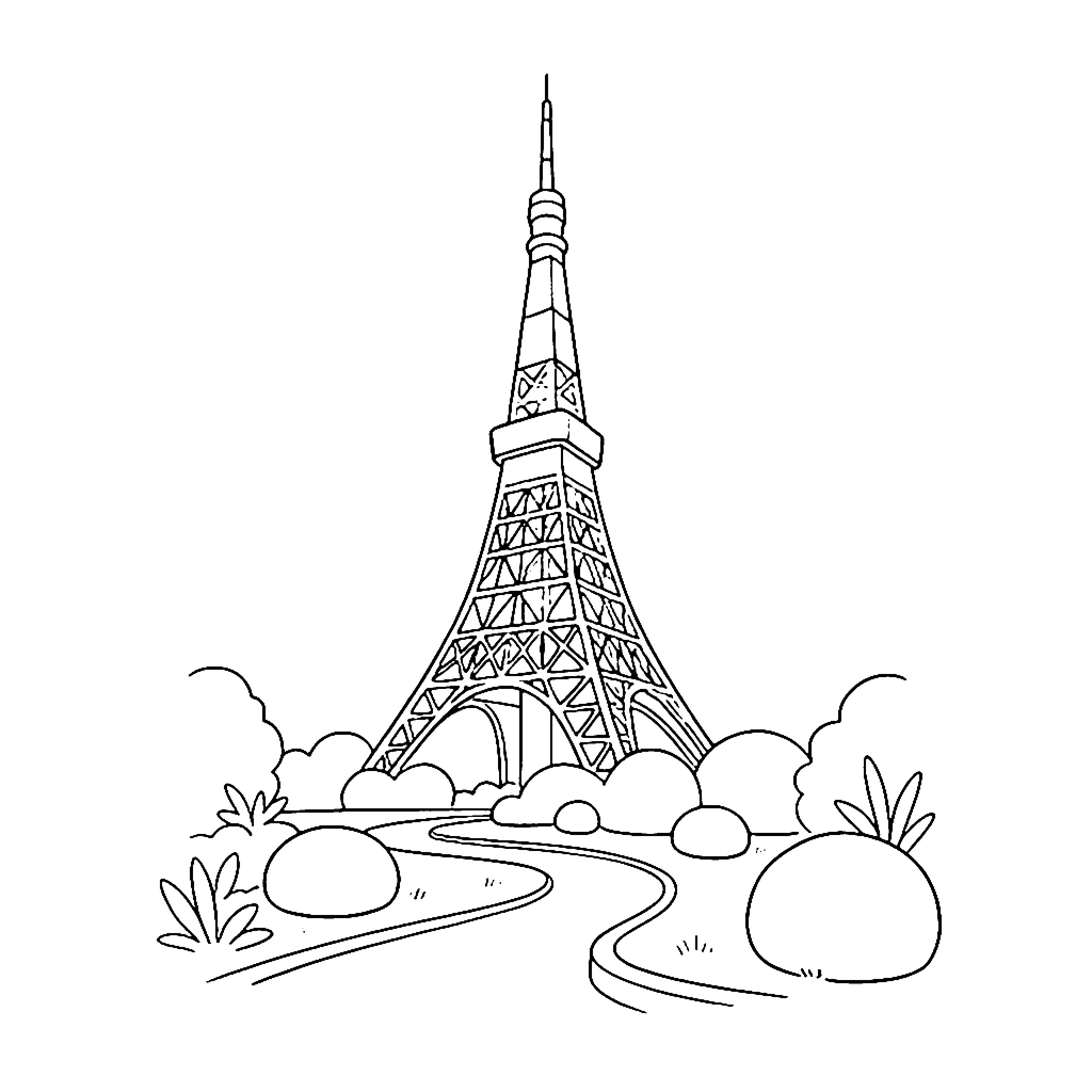 Tokyo Tower Garden coloring page outline