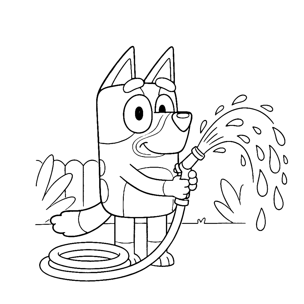 Dog coloring page: Bluey Garden Hose, outline to print