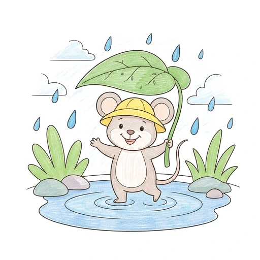 Mouse coloring page: Mouse Rainy Puddle, colored example