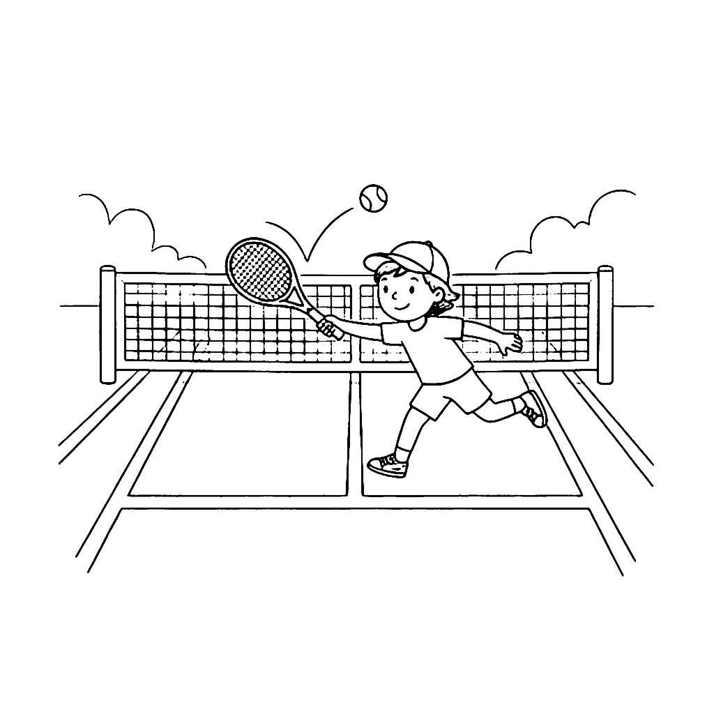 Tennis Court Volley coloring page outline