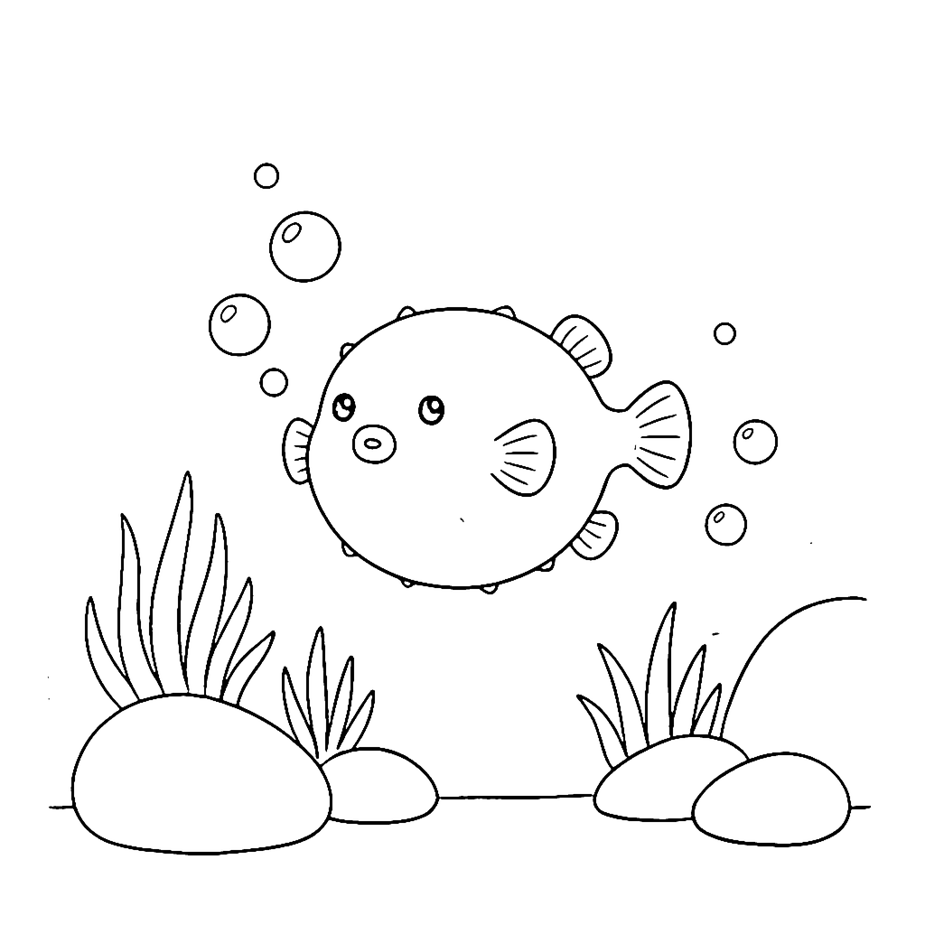 Pufferfish Bubble Rise coloring page outline