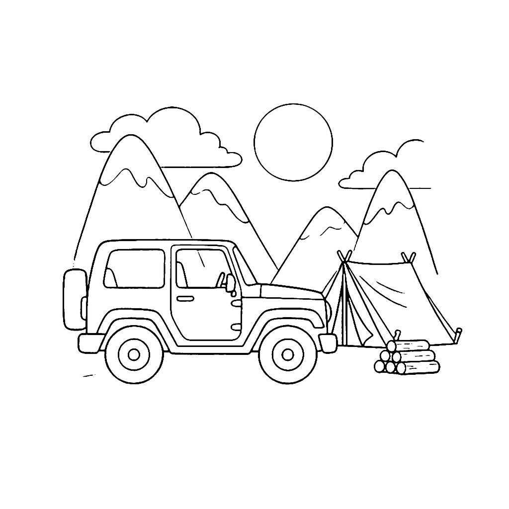 Jeep Mountain Camp coloring page outline
