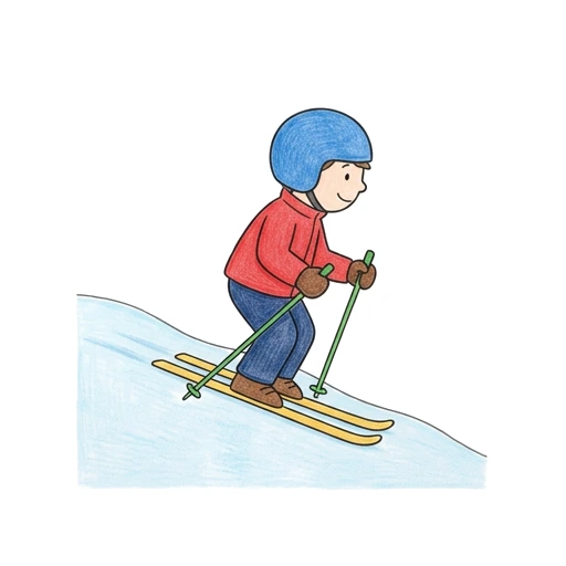Skier coloring page: Gentle Hill Skier, colored example