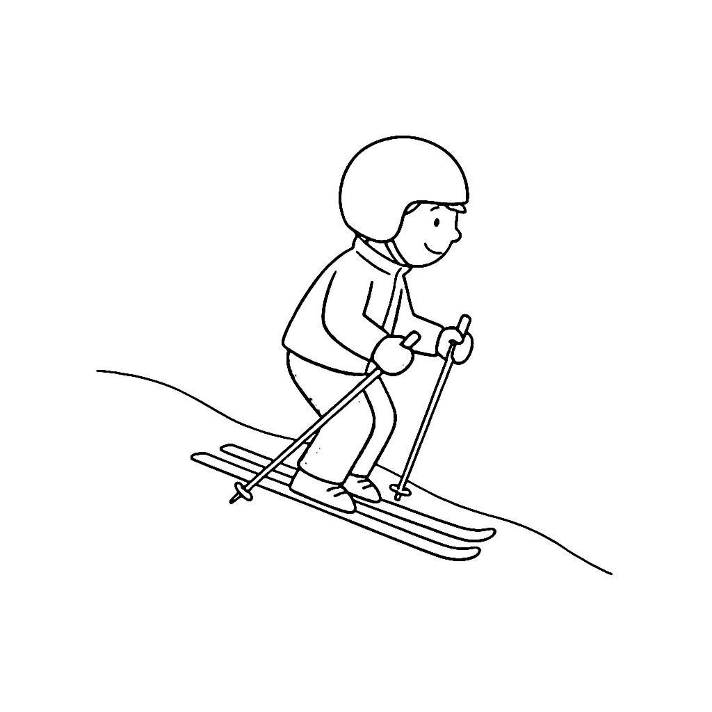 Skier coloring page: Gentle Hill Skier, outline to print