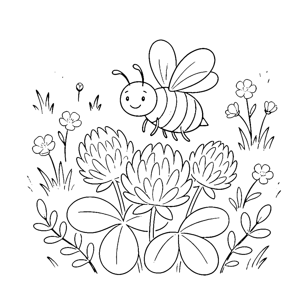 Honeybee Clover Visit coloring page outline