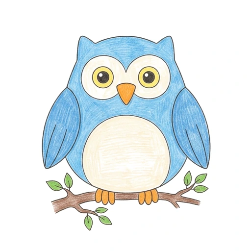 Owl coloring page: Sleepy Owl Branch, colored example