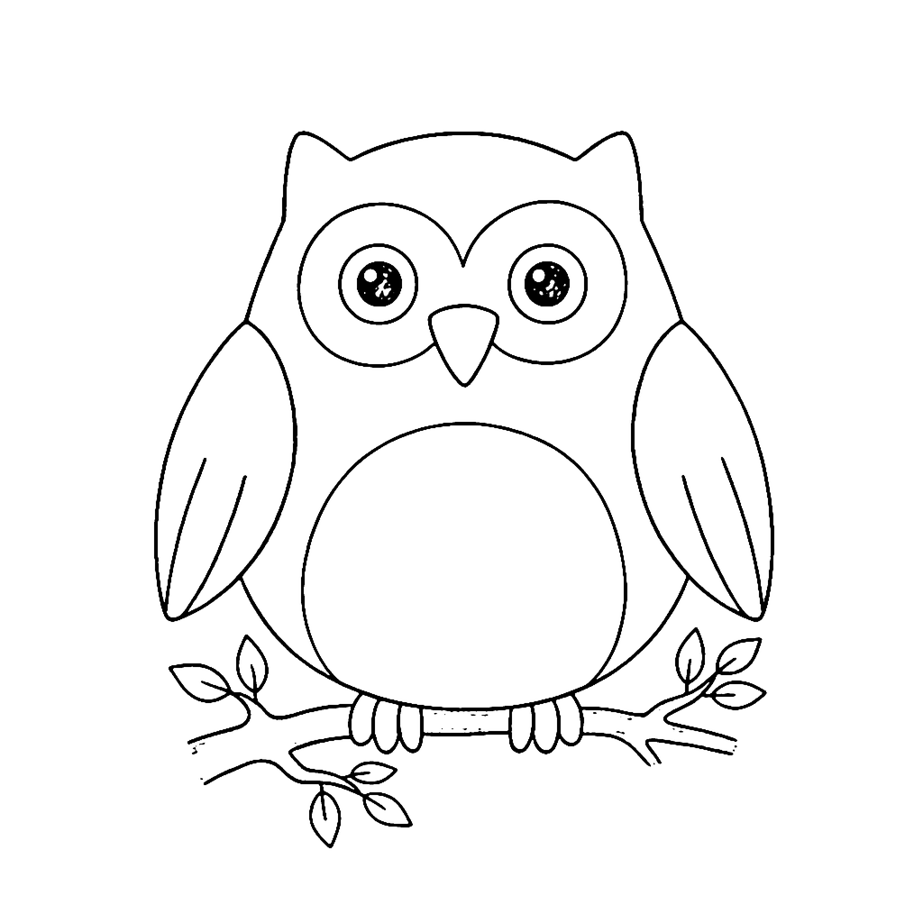 Owl coloring page: Sleepy Owl Branch, outline to print