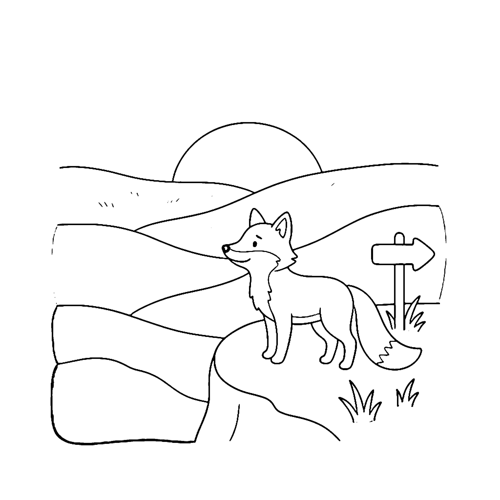 Fox coloring page: Fox Mountain Lookout, outline to print