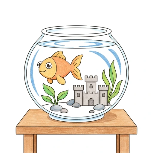 Goldfish coloring page: Goldfish Bowl Castle, colored example