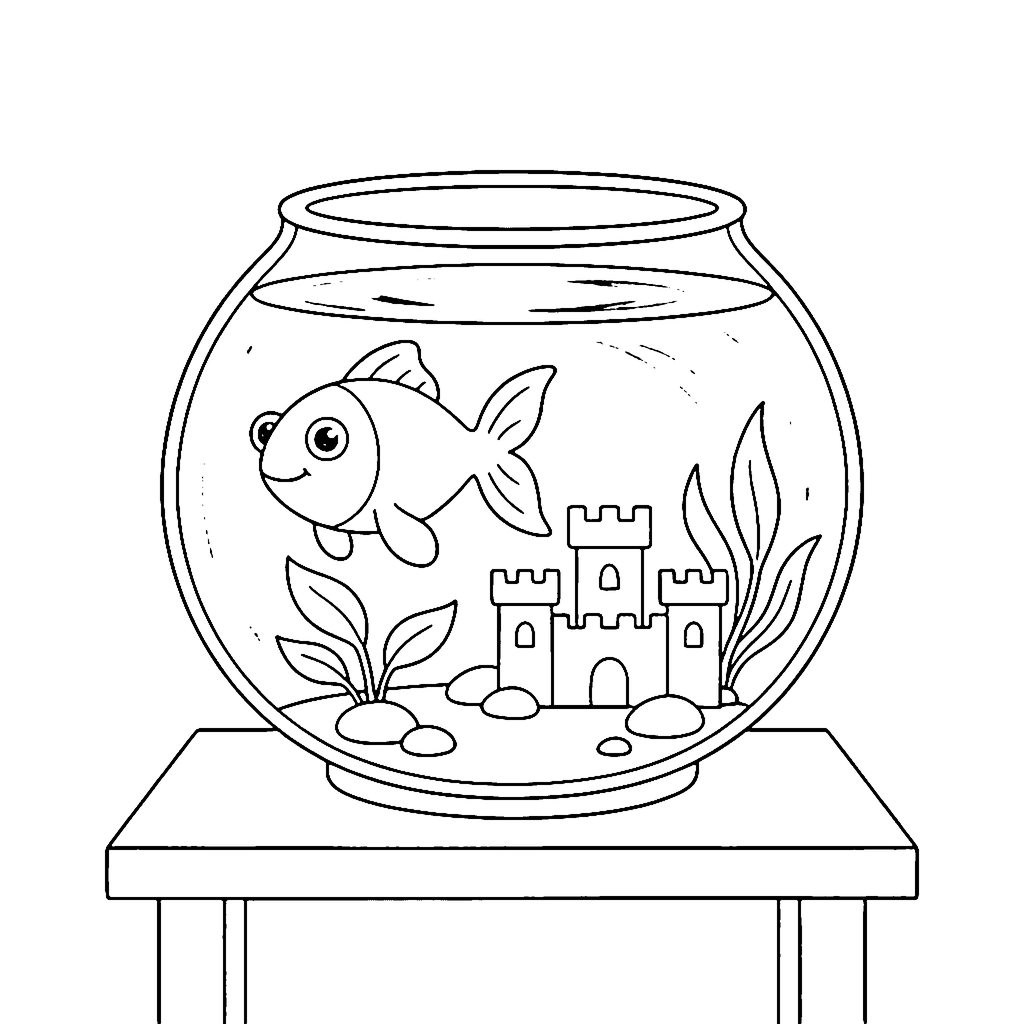Goldfish coloring page: Goldfish Bowl Castle, outline to print
