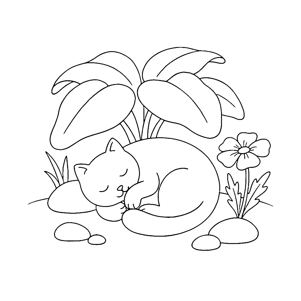 Cat Garden Nap coloring page outline