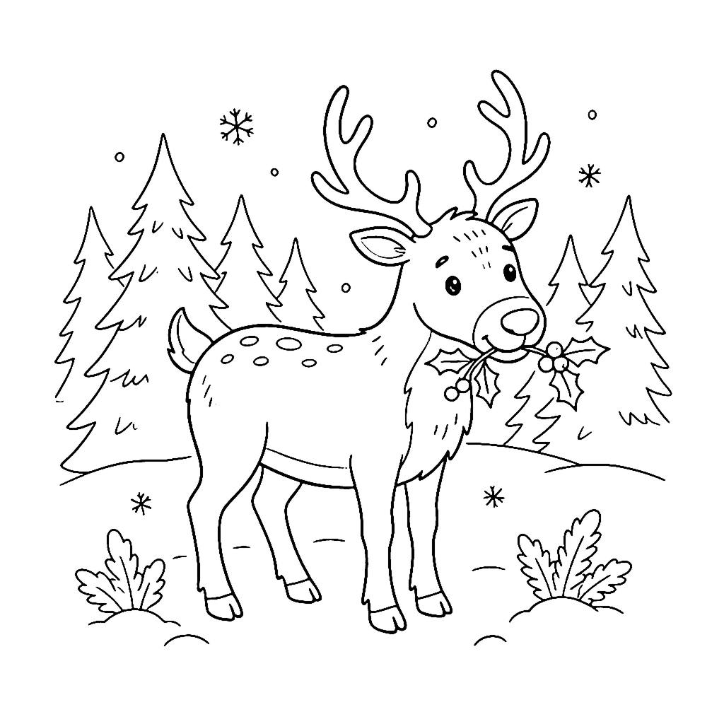 Reindeer Holly Snack coloring page outline