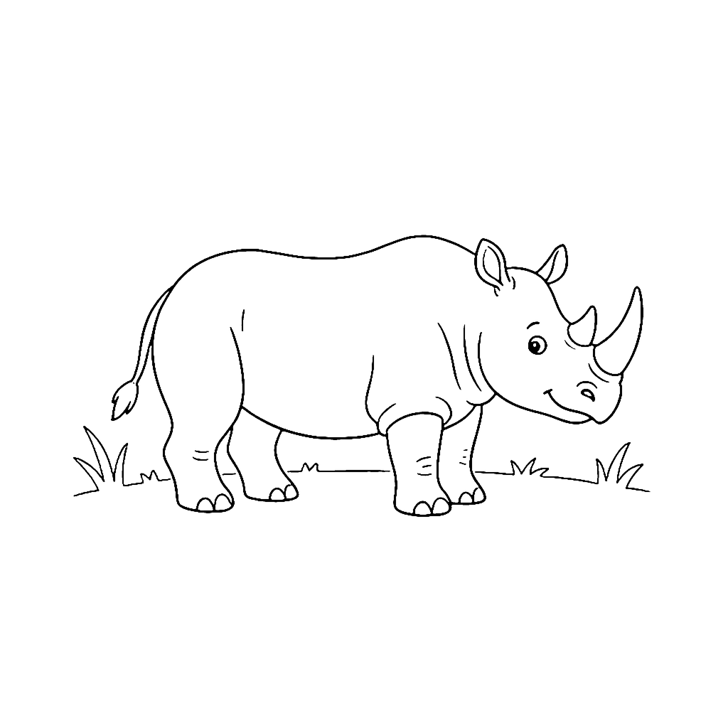 Rhino coloring page: Rhino Grass Rest, outline to print