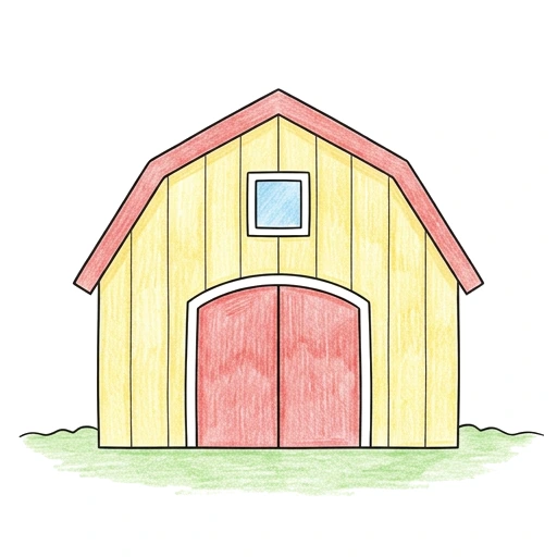 Barn coloring page: Simple Farm Barn, colored example