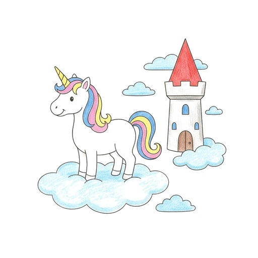 Unicorn Cloud Castle, colored example