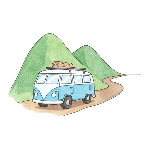 Van coloring page: Van Mountain View, colored example