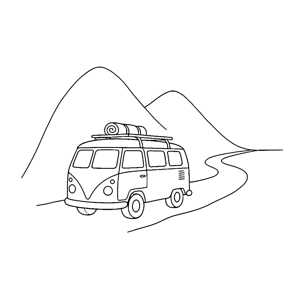 Van coloring page: Van Mountain View, outline to print