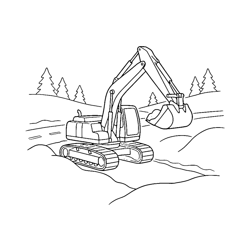 Excavator Snow Clearing coloring page outline