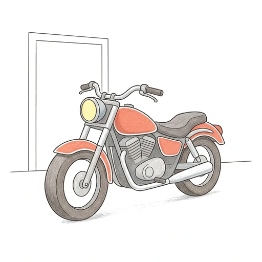 Motorcycle coloring page: Motorcycle Garage Rest, colored example