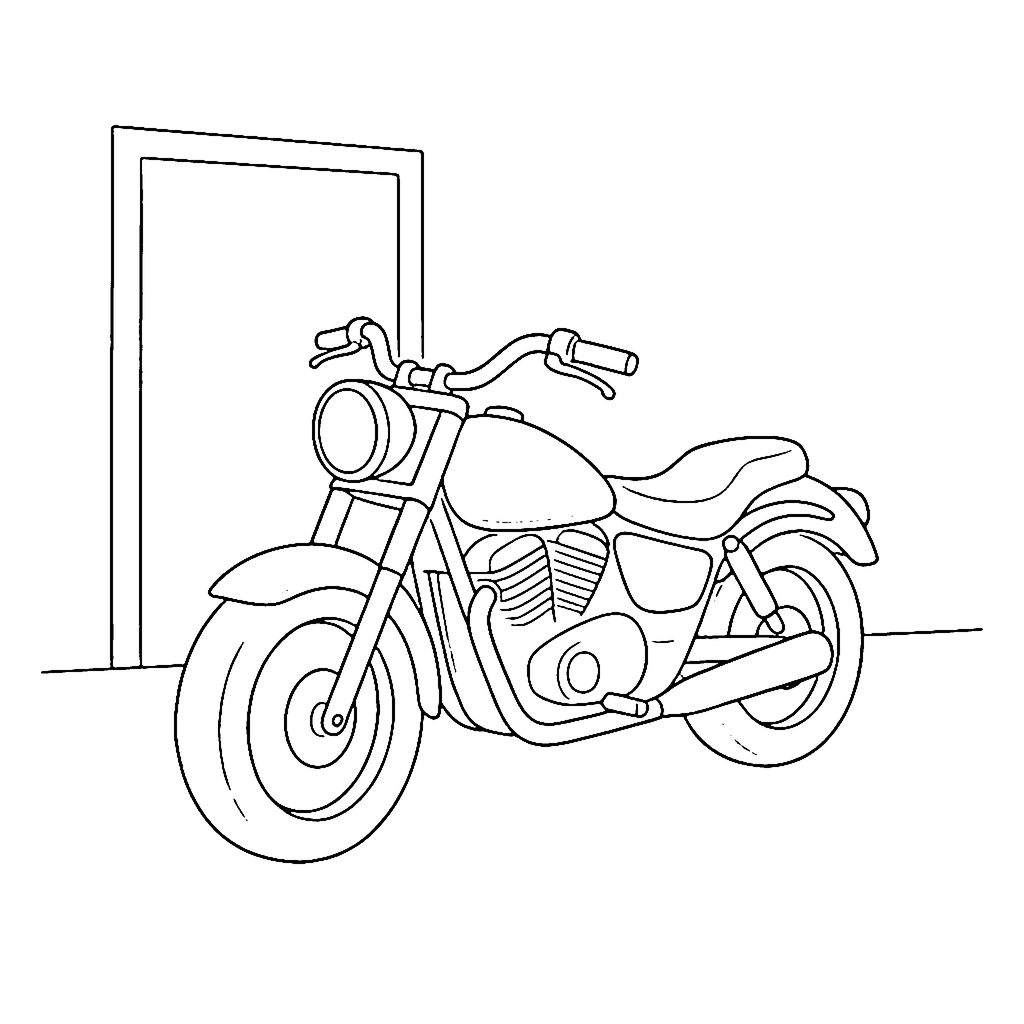 Motorcycle coloring page: Motorcycle Garage Rest, outline to print