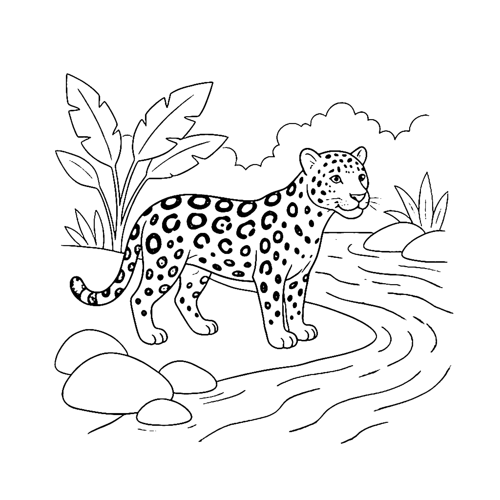 Jaguar River Stones coloring page outline