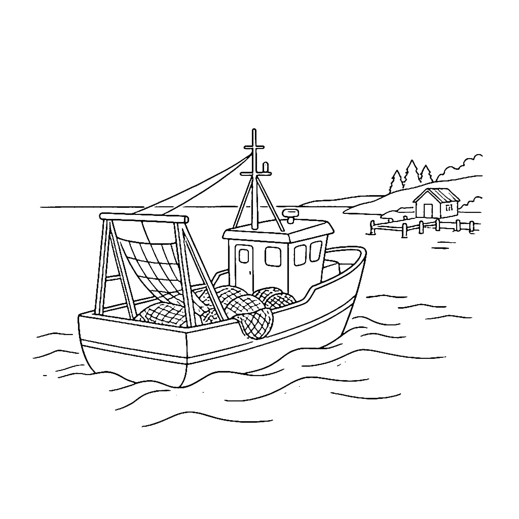 Fishing Trawler Return coloring page outline