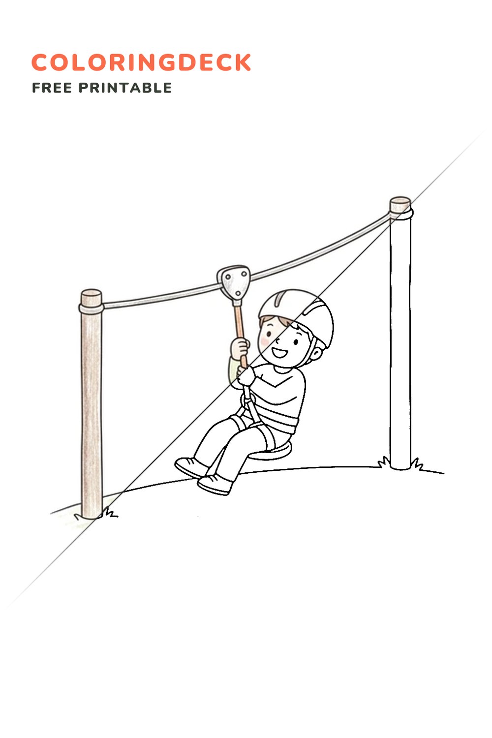 Zipline Beginner Ride coloring page, free printable: half colored, half outline