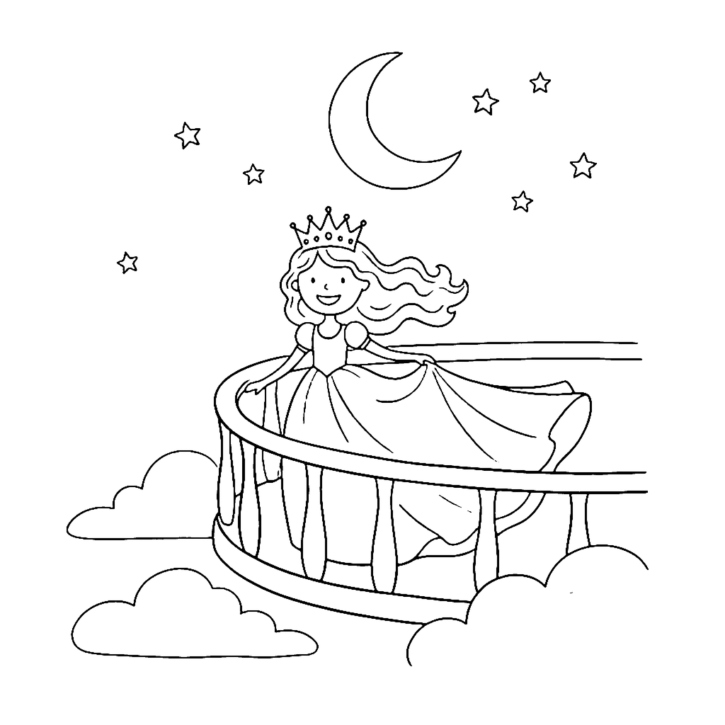 Princess Moonlit Balcony coloring page outline