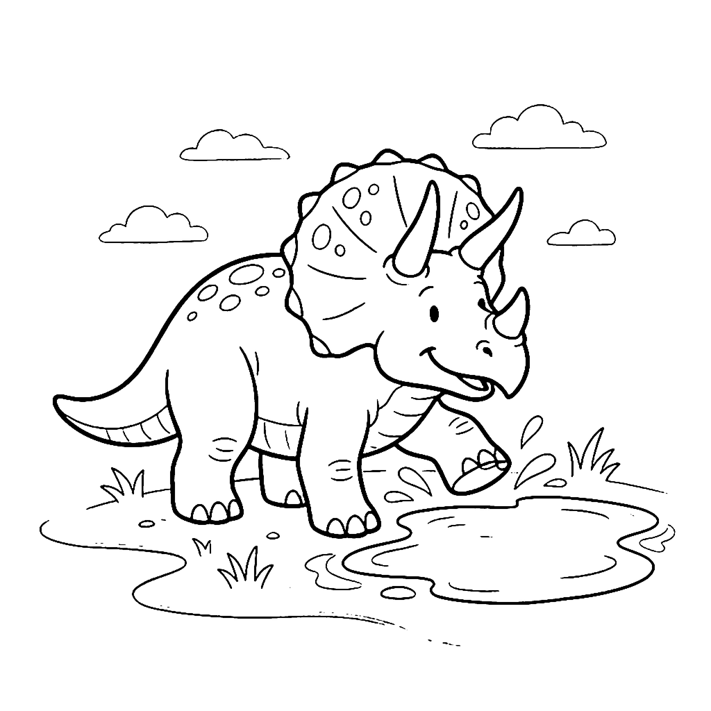 Triceratops Mud Puddle coloring page outline