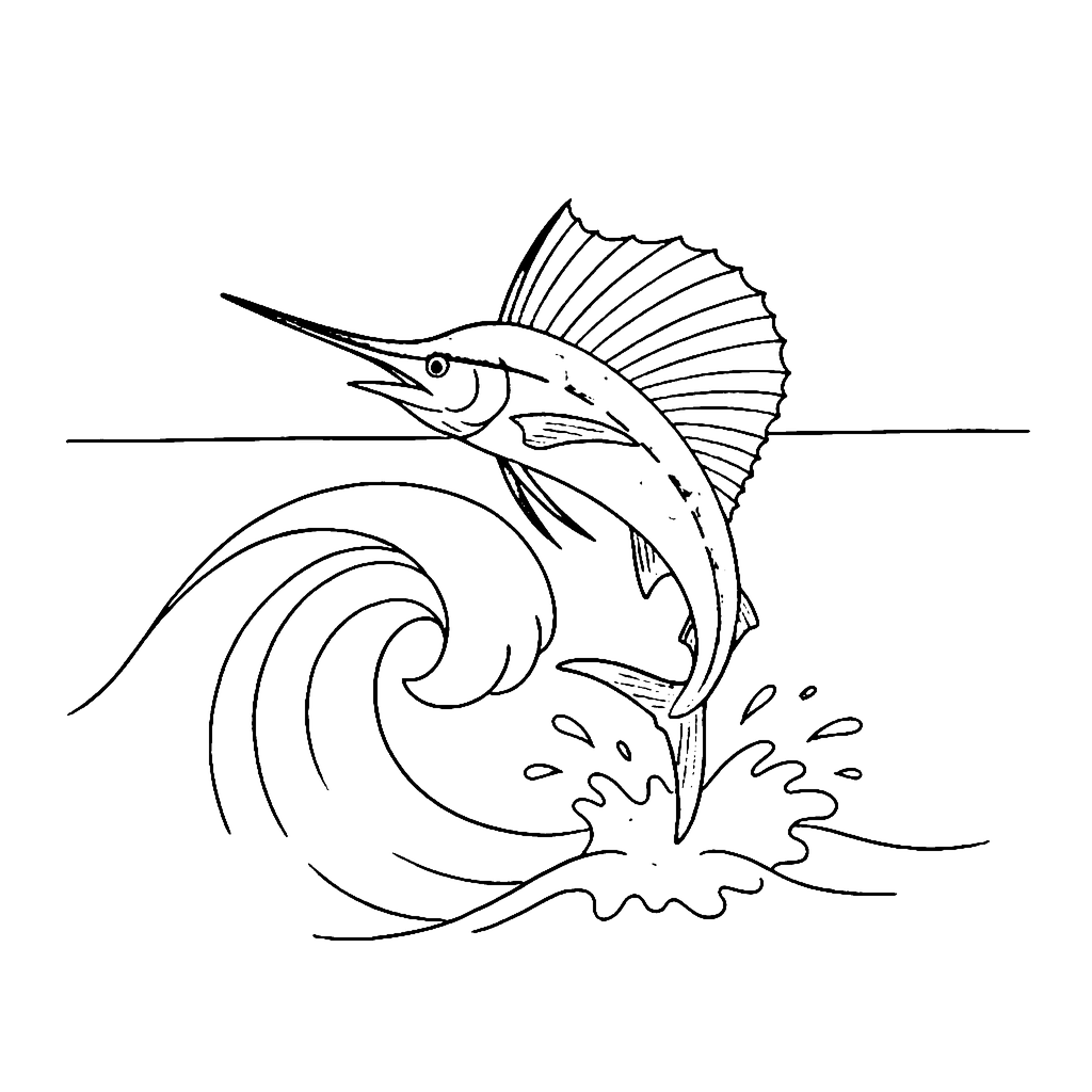 Sailfish coloring page: Sailfish Wave Dash, outline to print