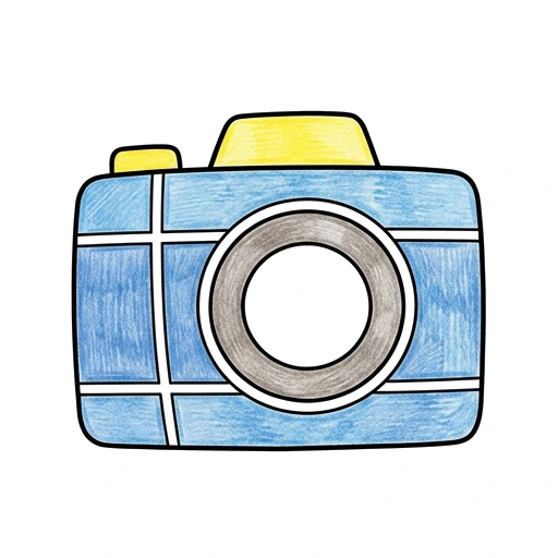 Camera coloring page: Simple Camera, colored example