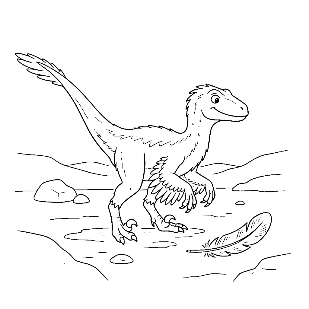 Velociraptor Feather Find coloring page outline