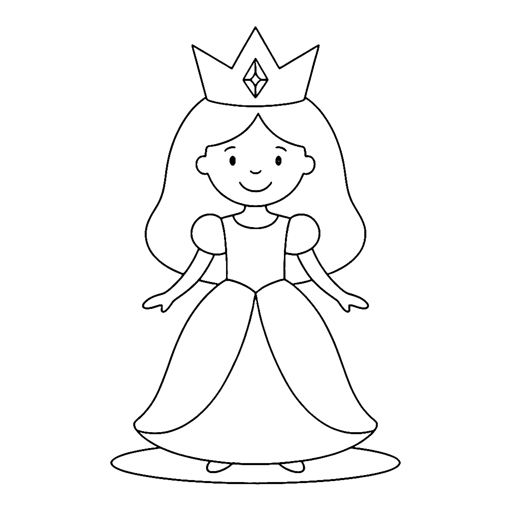 Princess coloring page: Princess With Crown, outline to print