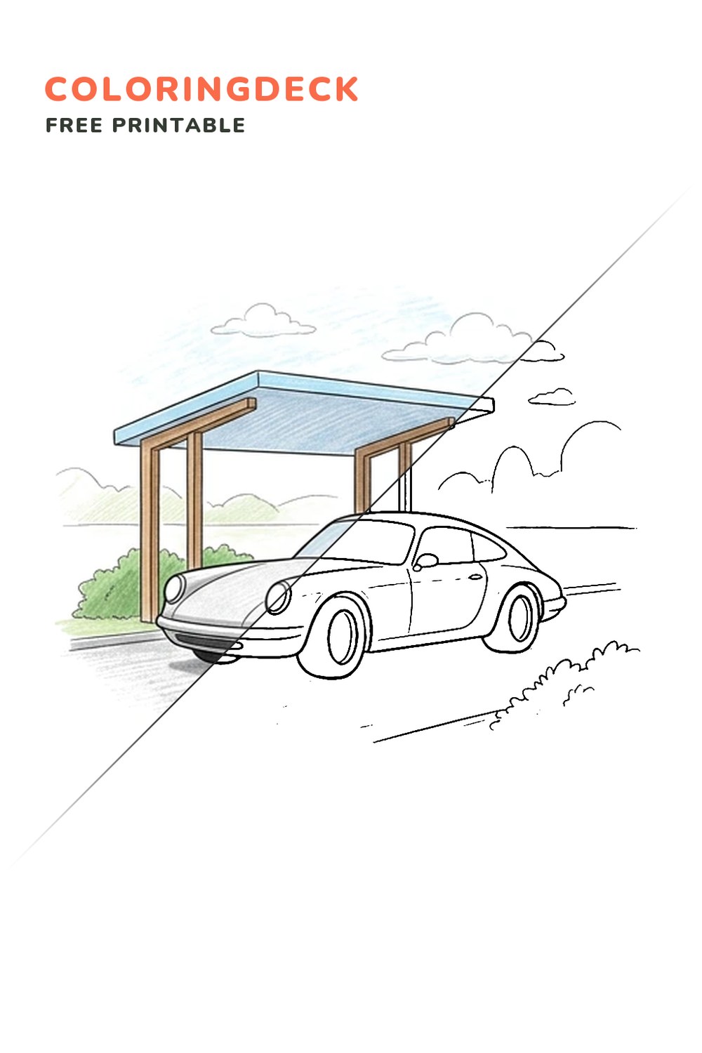 Silver Grand Tourer coloring page, free printable: half colored, half outline