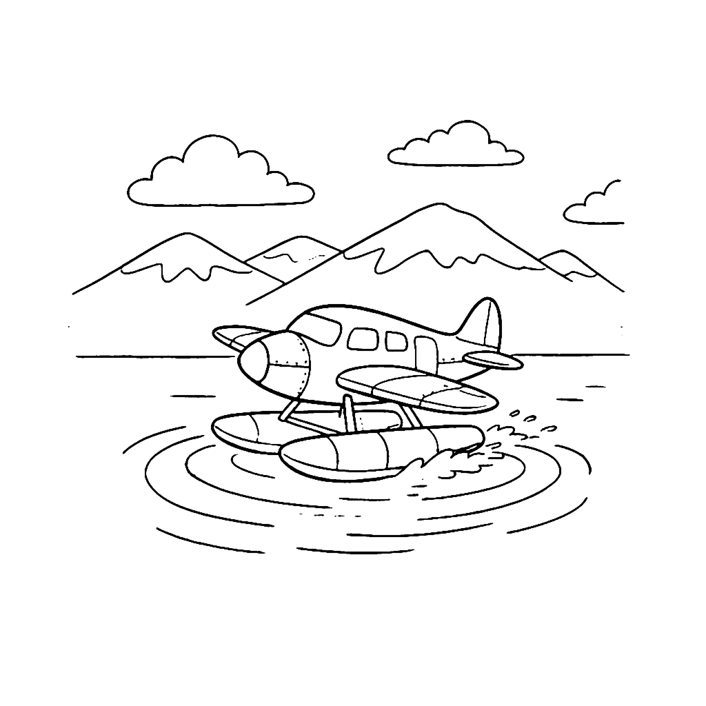 Seaplane Lake Landing coloring page outline