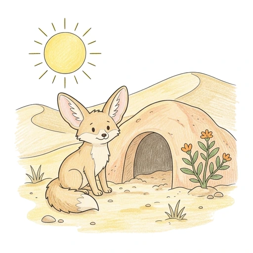 Fennec Fox coloring page: Fennec Fox Burrow, colored example