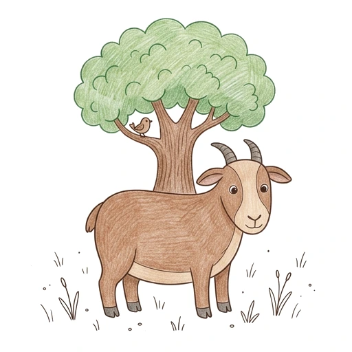 Goat coloring page: Goat Under Tree, colored example