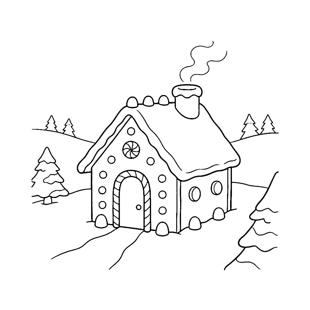 Gingerbread Cottage coloring page outline