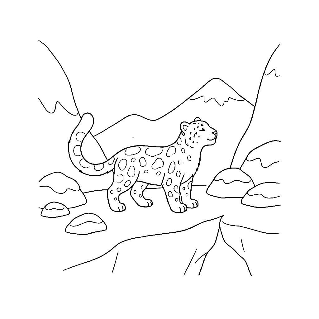 Snow Leopard Ledge coloring page outline