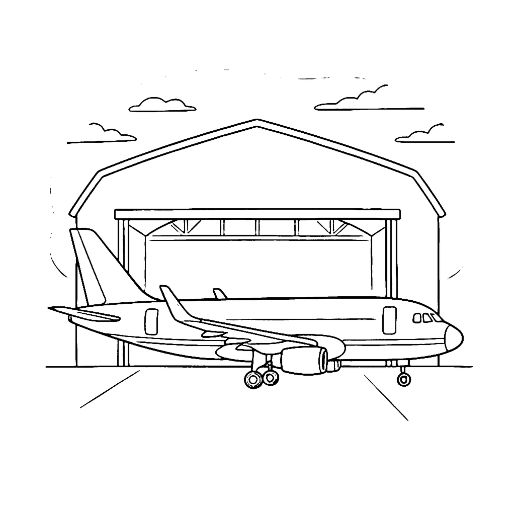 Jet At Hangar coloring page outline