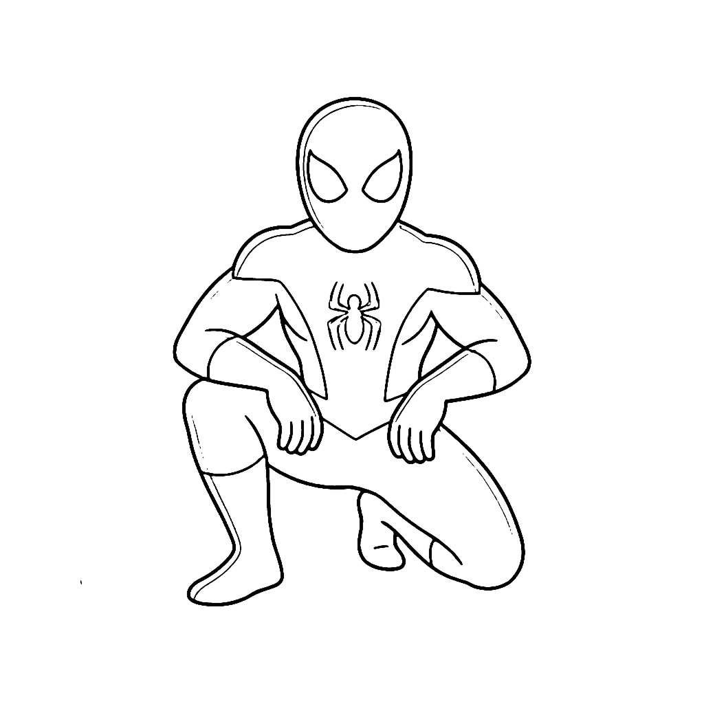 Superhero coloring page: Spider Hero Crouch, outline to print