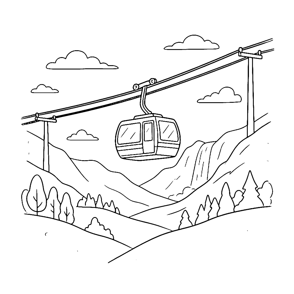 Cable Car Valley Ride coloring page outline
