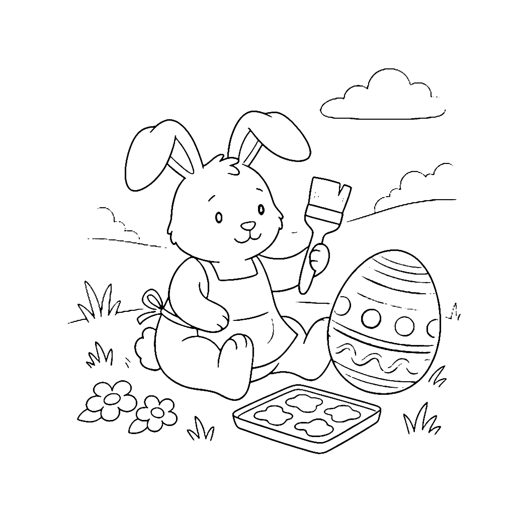 Bunny Egg Painting coloring page outline