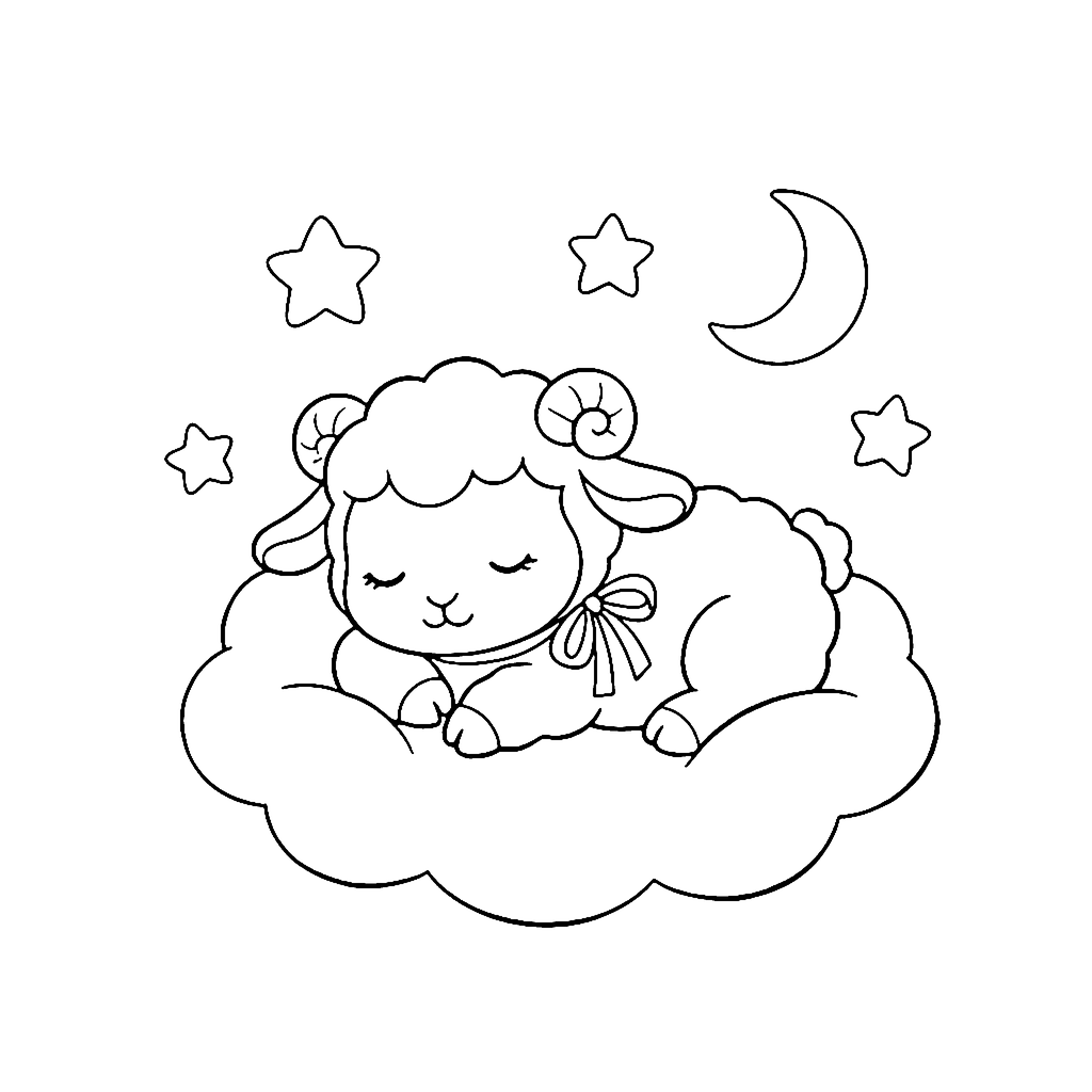 Lamb Cloud Nap coloring page outline