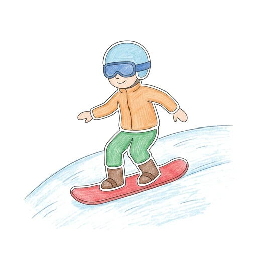 Snowboarder coloring page: Snowboarder Gliding Downhill, colored example