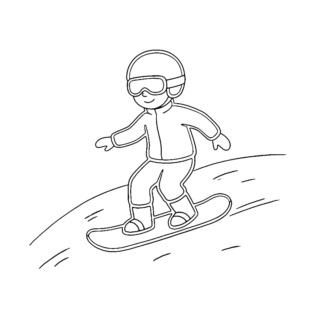 Snowboarder coloring page: Snowboarder Gliding Downhill, outline to print