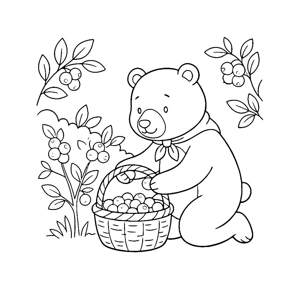 Bear Berry Basket coloring page outline