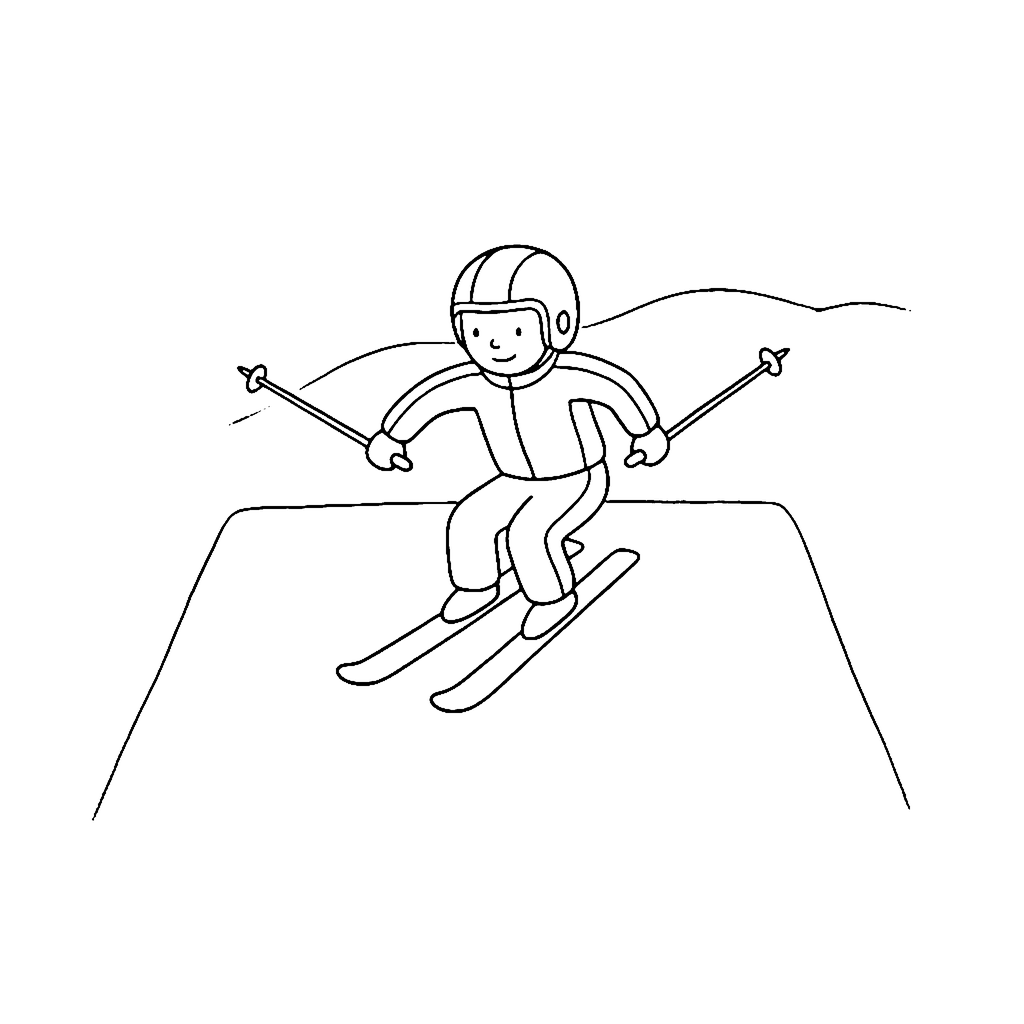 Skier coloring page: Ski Jump Landing, outline to print