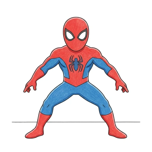 Superhero coloring page: Spider Hero Landing, colored example